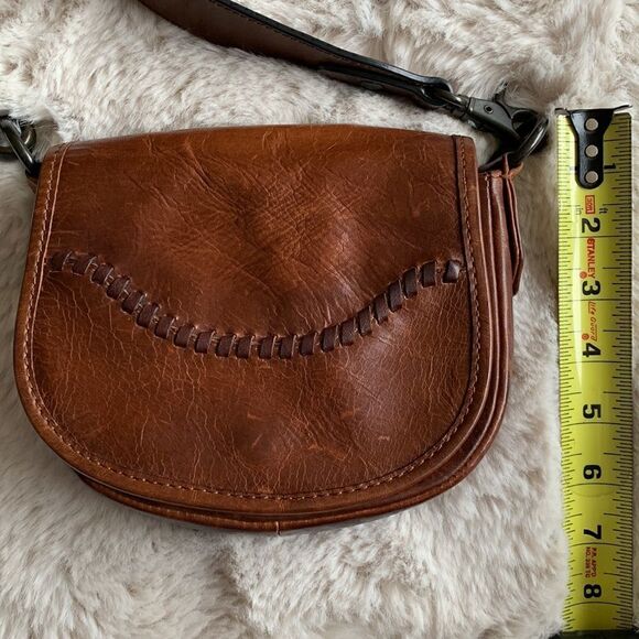 Frye Melissa Whipstitch Mini Saddle Distressed Leather Brown Crossbody Brown - Picture 12 of 14